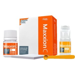 Frasco de Maxxion C, ionómero de vidrio autocurable para cementación dental de FGM.