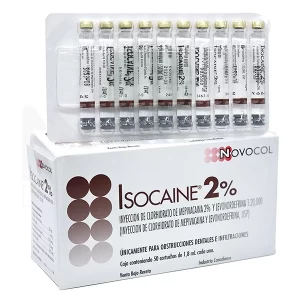 Cartuchos de anestesia Isocaine al 2% con vasoconstrictor Novocol para uso odontológico